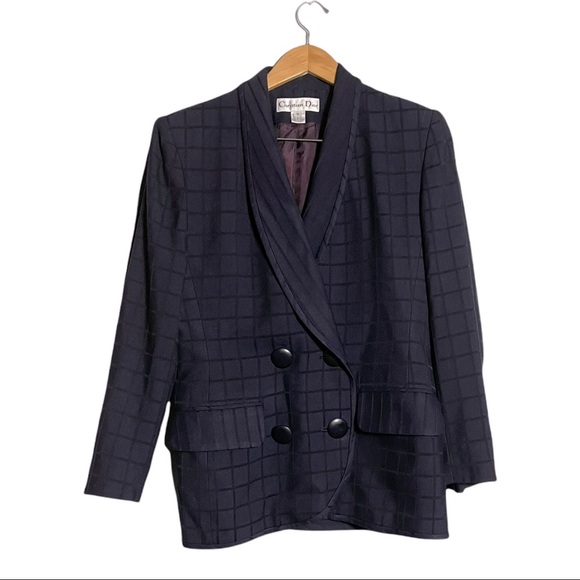 Christian Dior checkered double breasted wool navy blazer size 6